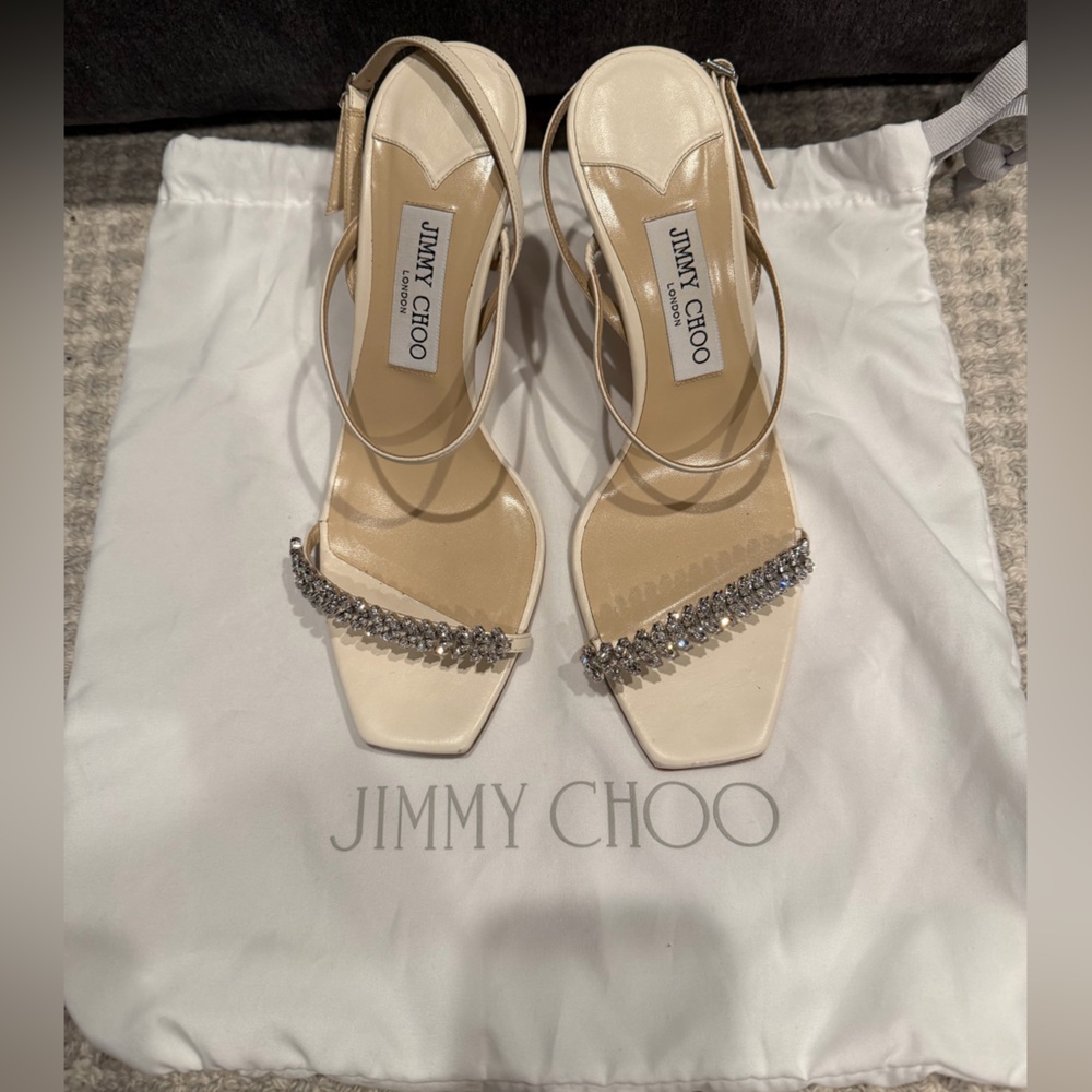 Jimmy Choo Cream Heels with Silver Embellishments
